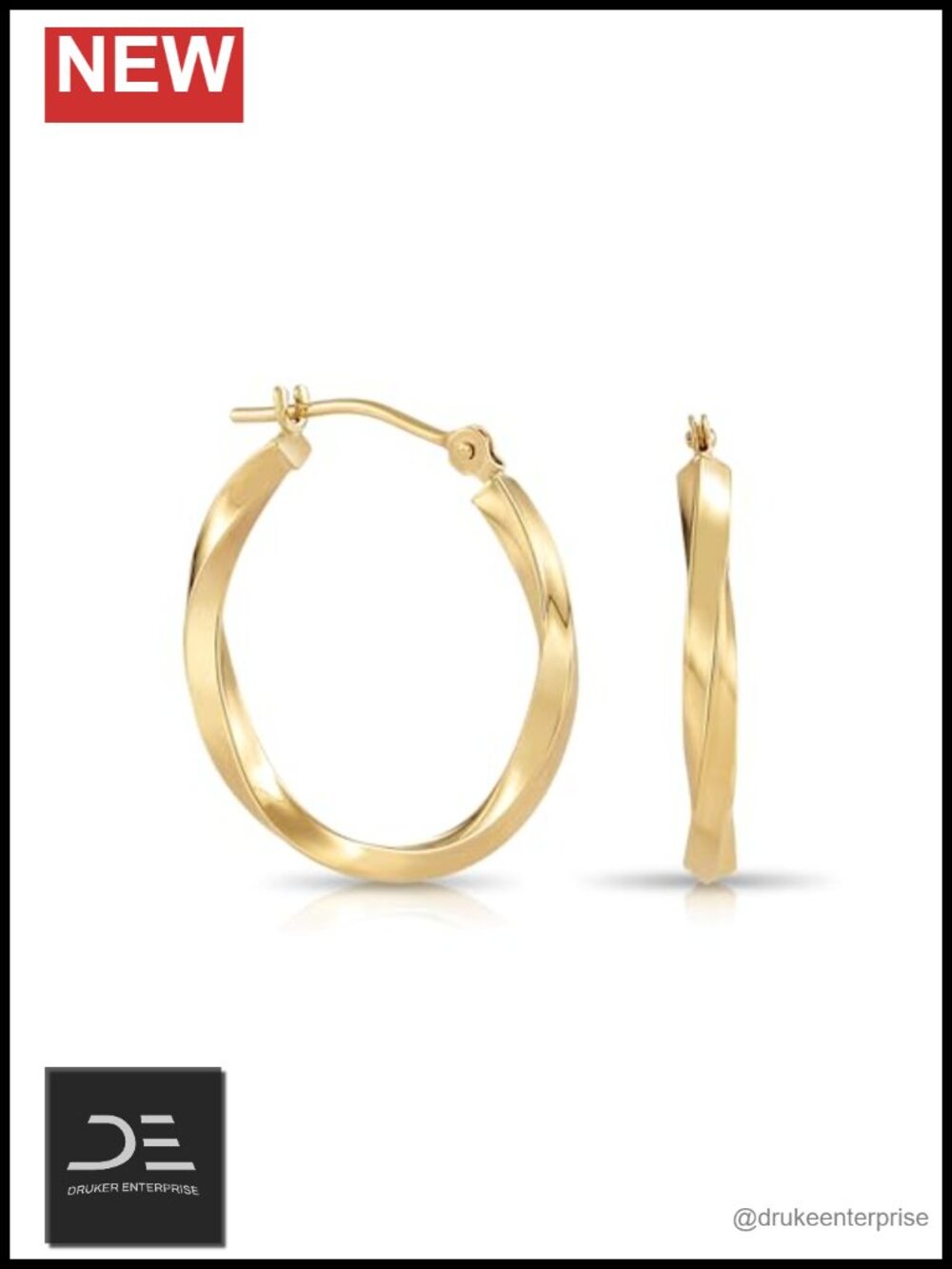 10K Yellow Gold Twisted Hoop Earrings, Latch Back, Lightweight, Handcrafted